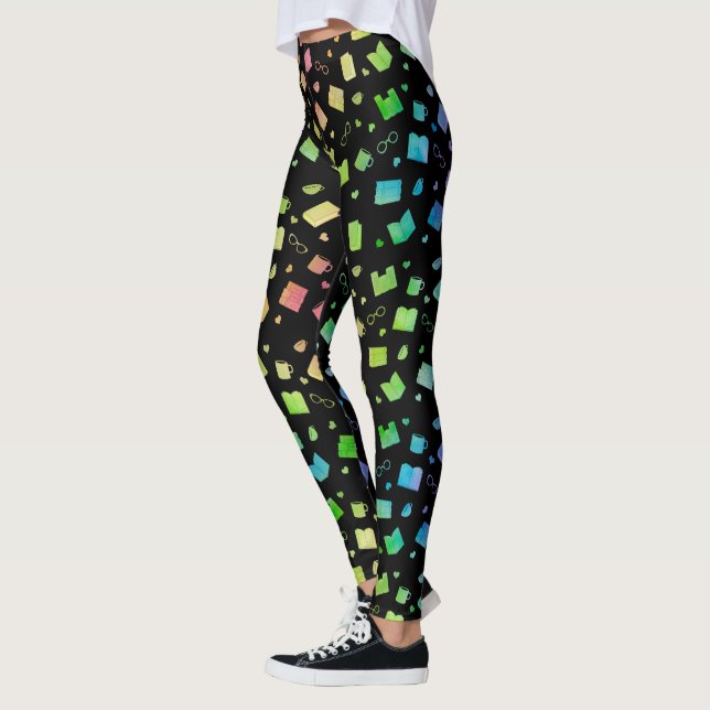 Cute Rainbow Book and Reading Pattern Leggings (Left)