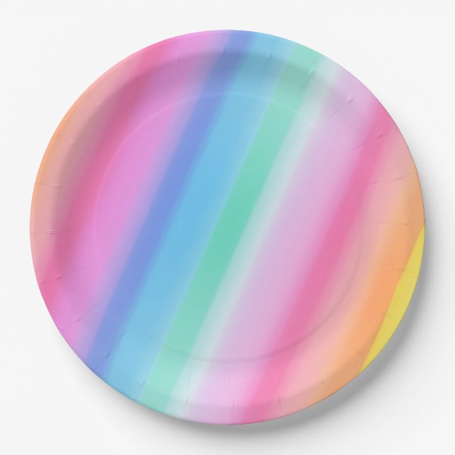 Cute Rainbow Bright and Colourful Birthday Paper Plate (Front)