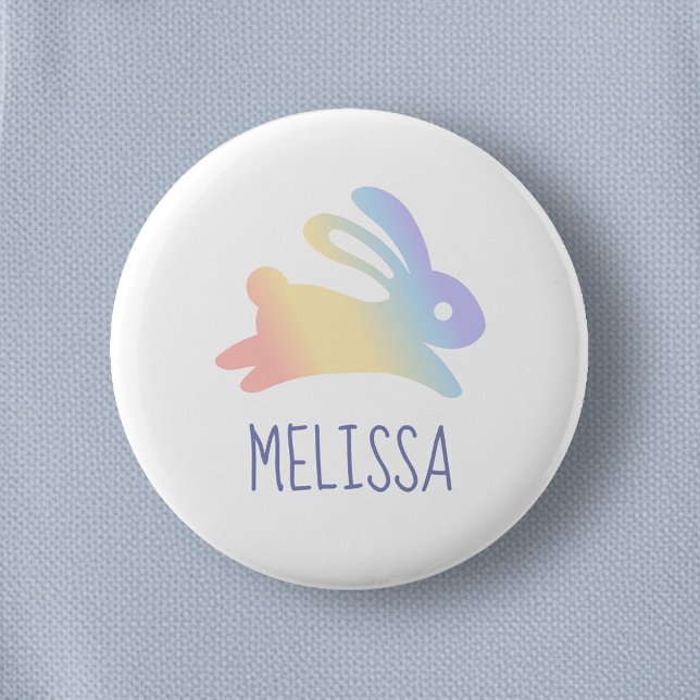 Cute Rainbow Bunny Rabbit Custom Name Button (Creator Uploaded)