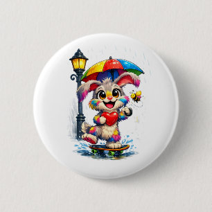 Cute Rainbow Bunny with Umbrella Design 6 Cm Round Badge