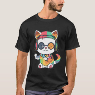Cute Rainbow Cat Dj Techno Festival Raver T-Shirt