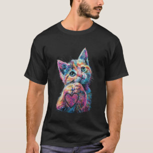 Cute Rainbow Cat making heart shape for women - Ca T-Shirt