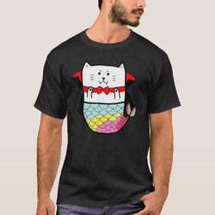 Cute Rainbow Cat Mermaid Halloween Vampire Dracula T-Shirt
