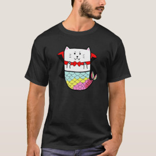 Cute Rainbow Cat Mermaid Halloween Vampire Dracula T-Shirt