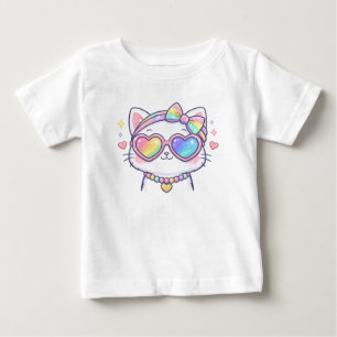 Cute Rainbow Cat With Heart Glasses Baby Shirt