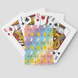 Cute rainbow chick bunny egg basket easter pattern playing cards