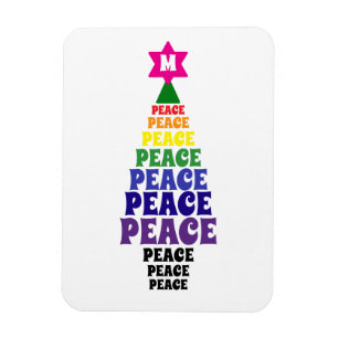 Cute Rainbow Christmas Peace Tree Add Initial Magnet