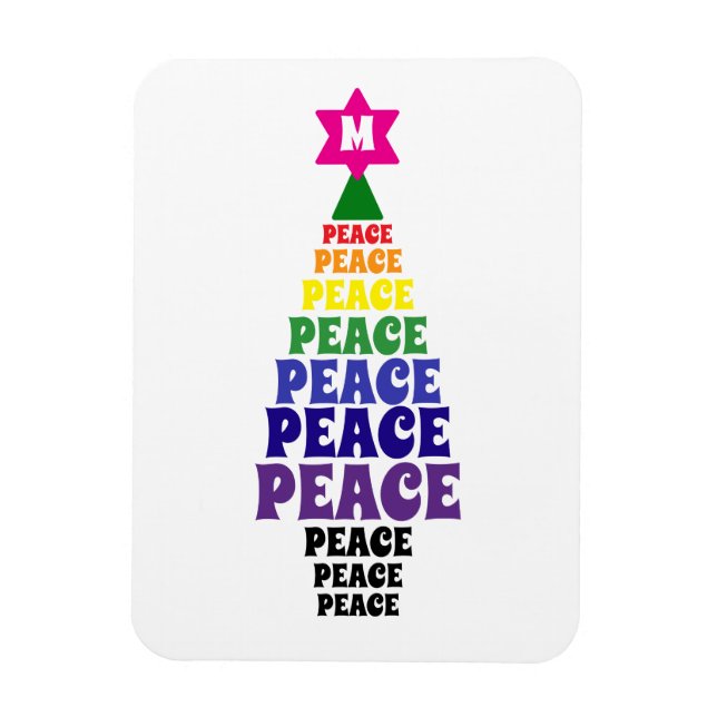 Cute Rainbow Christmas Peace Tree Add Initial Magnet (Vertical)