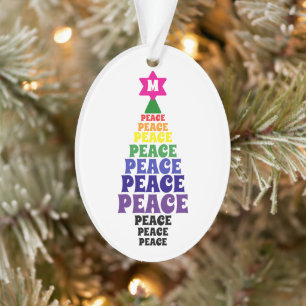 Cute Rainbow Christmas Peace Tree Add Initial Ornament