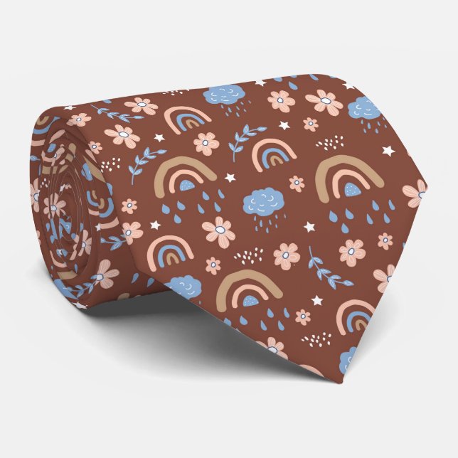Cute rainbow cloud flower pattern tie (Rolled)