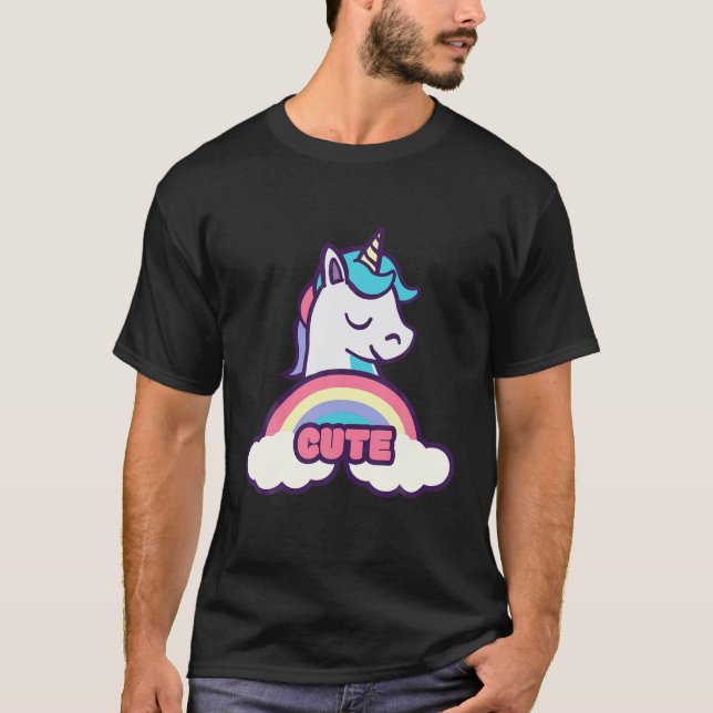 Cute Rainbow Cloud Unicorn T-Shirt (Front)