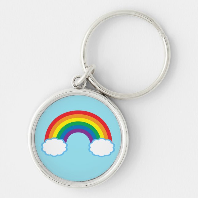 Cute Rainbow Clouds Blue Key Ring (Front)