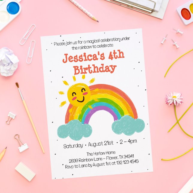 Cute Rainbow Clouds Kids Birthday Invitation (Creator Uploaded)