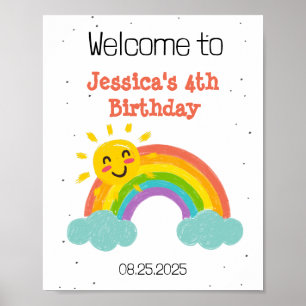 Cute Rainbow Clouds Kids Birthday Poster