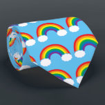 Cute Rainbow Clouds Sky Blue Bright Pattern Tie<br><div class="desc">A beautiful rainbow with light blue clouds with white in the centre. I love the red,  orange,  yellow,  green,  blue and purple colours all together on this cool LGBT tie.</div>