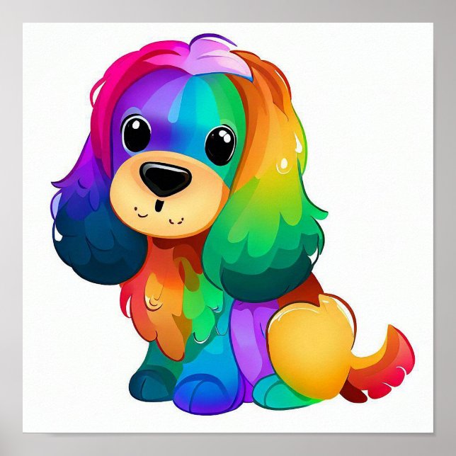 Cute rainbow coloured dog poster (Front)
