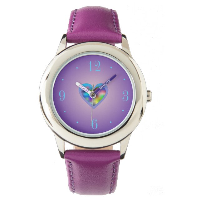 Cute Rainbow Coloured  Heart>Children's Watches (Front)