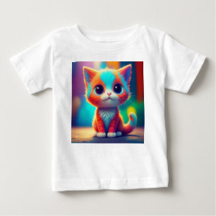 Cute Rainbow Coloured Sitting Kitten Cartoon  Baby T-Shirt