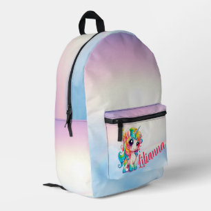Cute Rainbow Coloured Unicorn Personalised  Printed Backpack