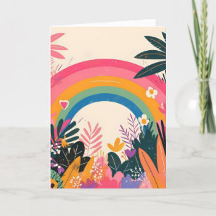 Cute Rainbow Colourful Flowers Holiday Card