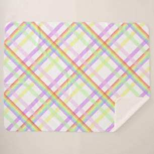 Cute Rainbow Colourful Tartan  Sherpa Blanket
