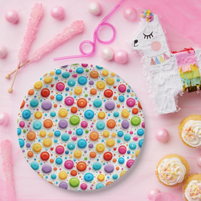 Cute Rainbow Colours Polka Dots Pattern Paper Plate (Creator Uploaded)