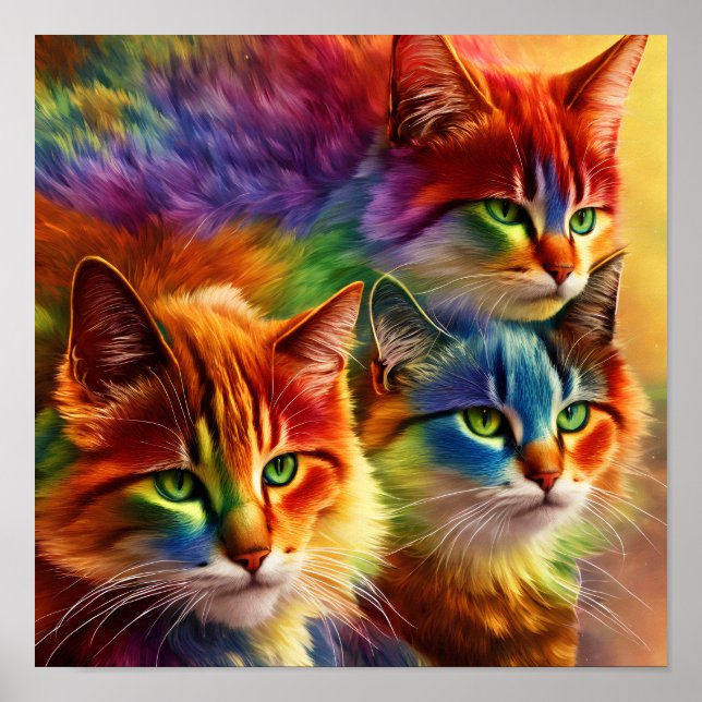 Cute rainbow Colours | Rainbow Cat Poster (Front)
