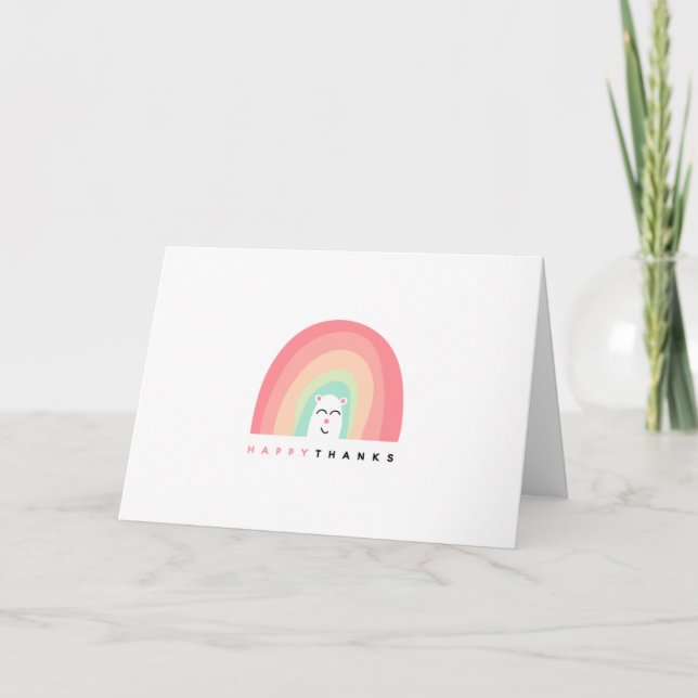 Cute Rainbow Critter Happy Thanks Personalized Thank You Card (Front)