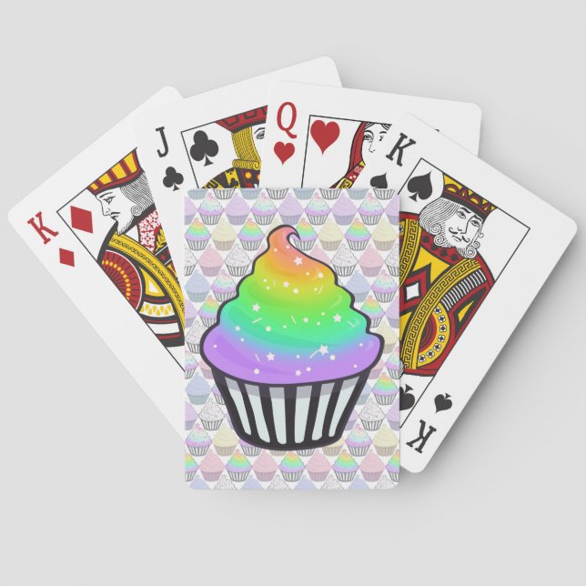 Cute Rainbow Cupcake Swirl Icing With Sprinkles Playing Cards (Back)