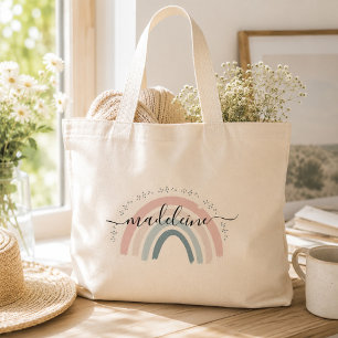 Cute Rainbow Custom Name Script Fun Calligraphy Large Tote Bag