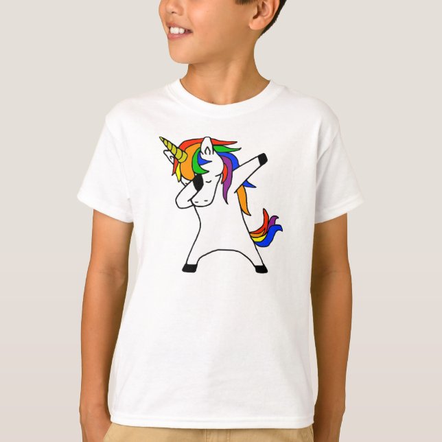 Cute Rainbow Dabbing Unicorn T-Shirt (Front)