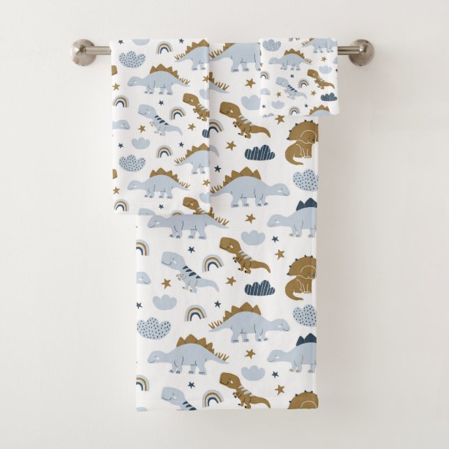 Cute Rainbow Dinosaur Pattern Bath Towel Set (Insitu)
