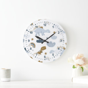 Cute Rainbow Dinosaur Pattern Large Clock