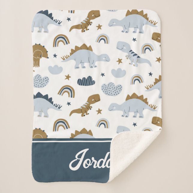 Cute Rainbow Dinosaur Pattern Sherpa Blanket (Front)