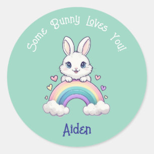 Cute Rainbow Easter bunny custom Classic Round Sticker