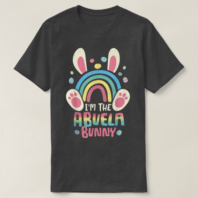 Cute Rainbow Easter Eggs Bunny Ears One Hoppy Abue T-Shirt (Design Front)