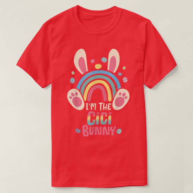 Cute Rainbow Easter Eggs Bunny Ears One Hoppy Cici T-Shirt (Design Front)