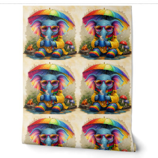 Cute Rainbow Elephant Pattern Wallpaper