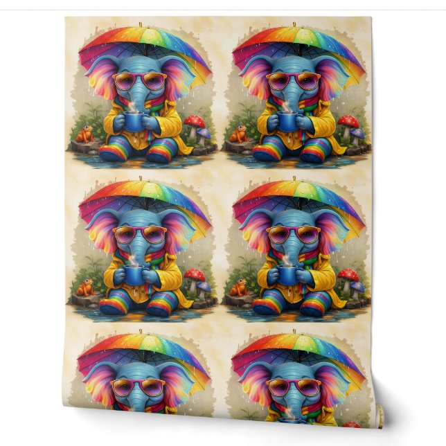 Cute Rainbow Elephant Pattern Wallpaper (Unrolling)
