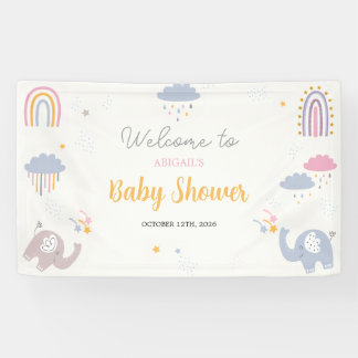 Cute Rainbow Elephants Baby Shower Sign Banner