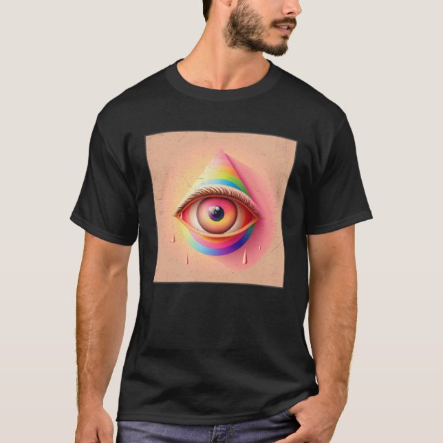 Cute Rainbow Eye Illustration Colorful Tears Uniqu T-Shirt (Front)