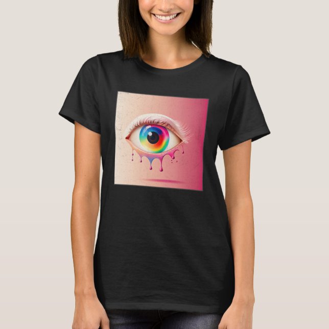 Cute Rainbow Eye Illustration Colorful Tears Uniqu T-Shirt (Front)
