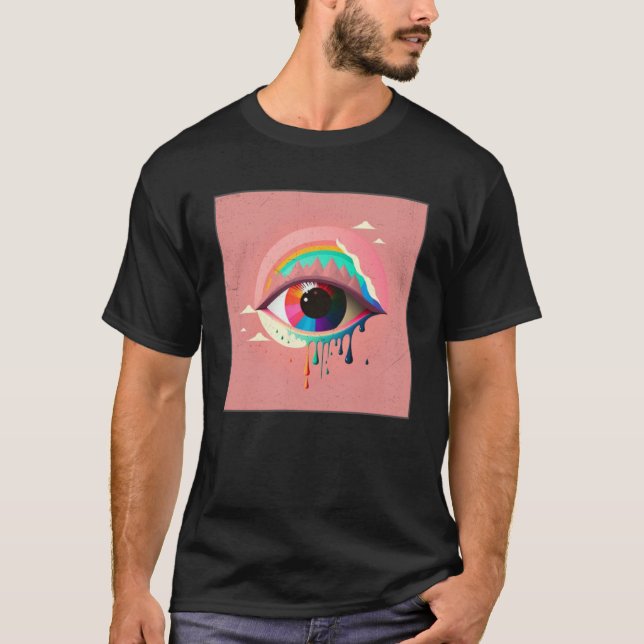 Cute Rainbow Eye Illustration Colourful Tears Uniq T-Shirt (Front)