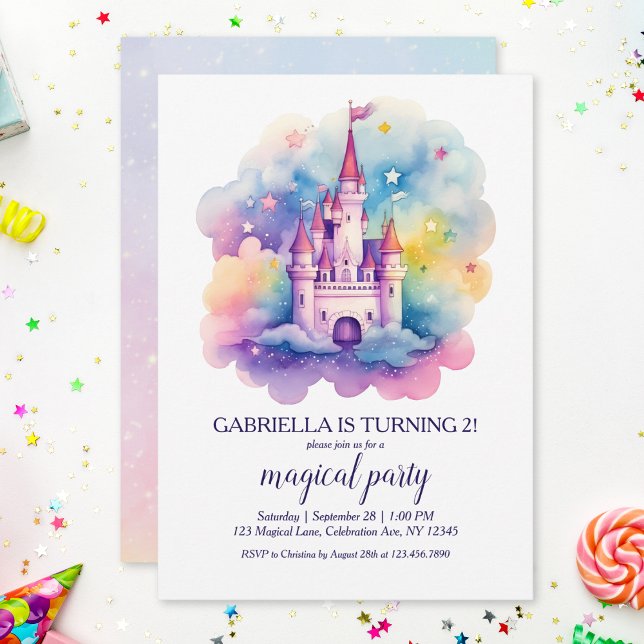 Cute Rainbow Fairytale Castle Girls Birthday Party Invitation (Creator Uploaded)