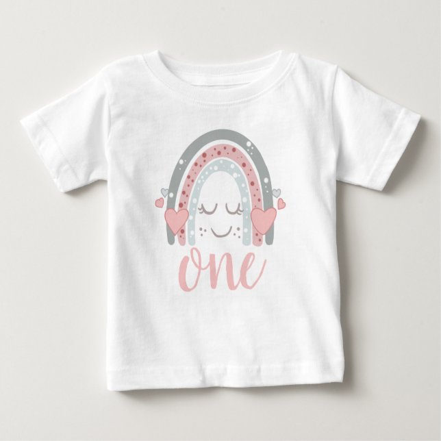 Cute Rainbow First Birthday, 1st Birthday Baby T-Shirt (Front)