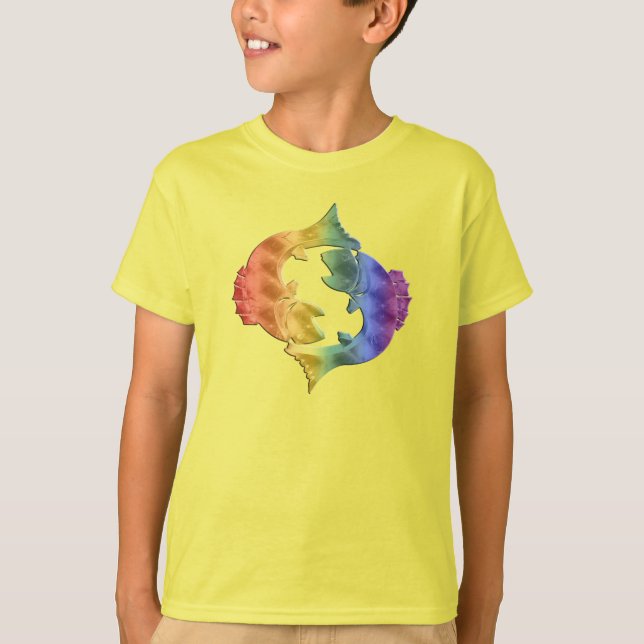 Cute Rainbow Fish Zodiac Star Sign Pisces T-Shirt (Front)