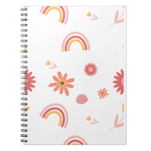 Cute Rainbow & Floral Pastel Pattern Notebook