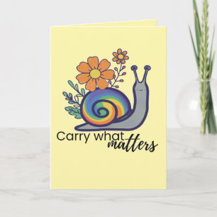Cute Rainbow Floral Snail Blank Greeting Card
