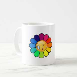 Cute Rainbow Flower Winking Face Coffee Mug