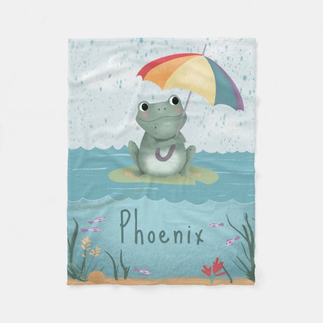 Cute Rainbow Frog Rainbow Kids Fleece Blanket (Front)